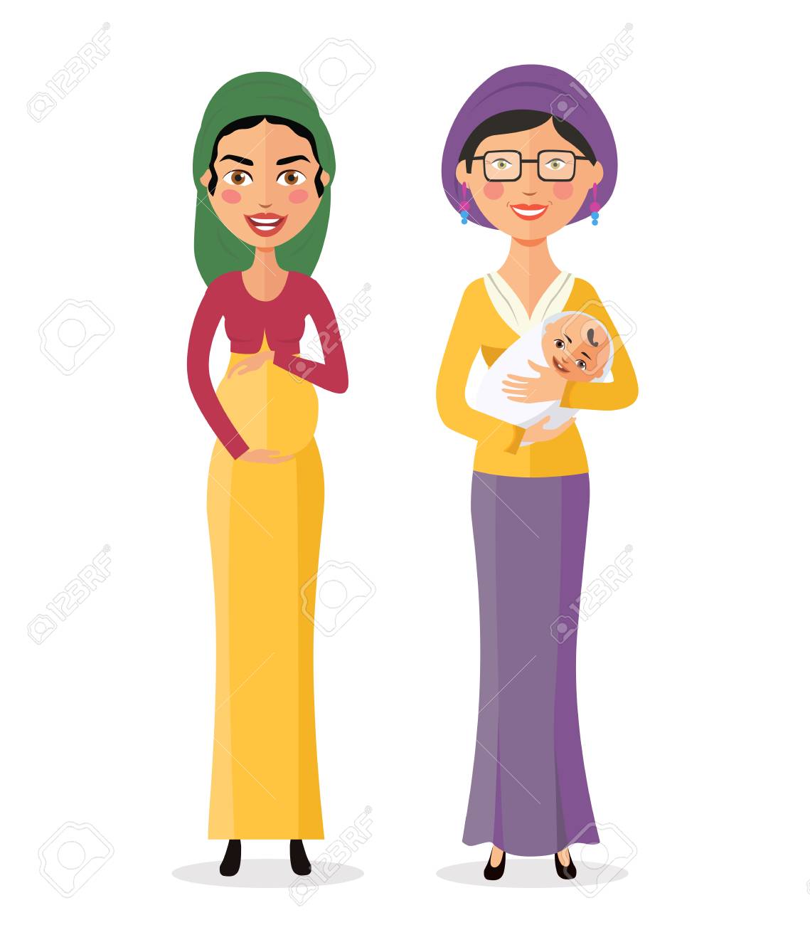 Jewish Women With A Newborn Baby Happy Pregnant Vector Illustration Royalty  Free SVG, Cliparts, Vectors, and Stock Illustration. Image 123608360.