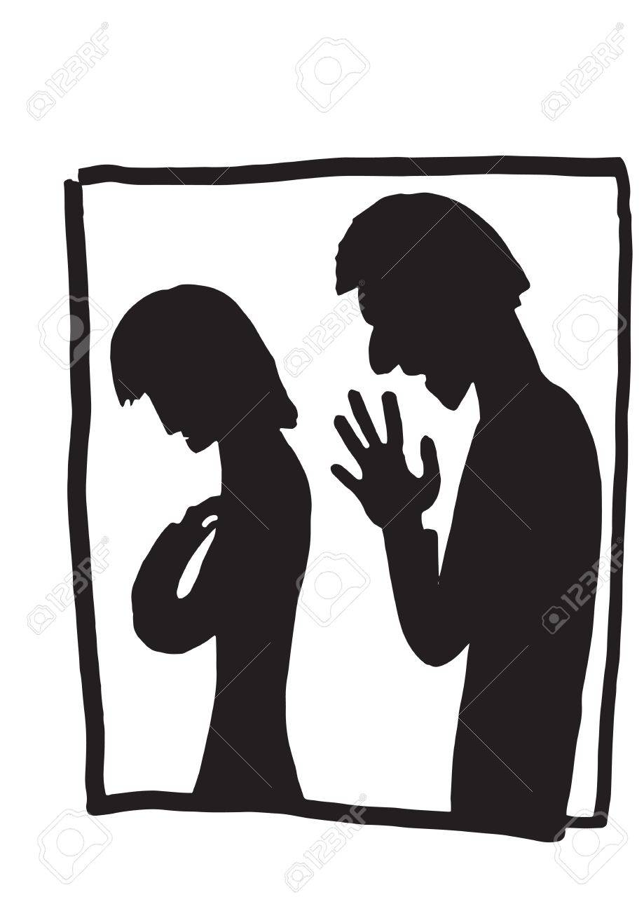 夫婦喧嘩画像に白い背景に黒いシルエット のイラスト素材 ベクタ Image