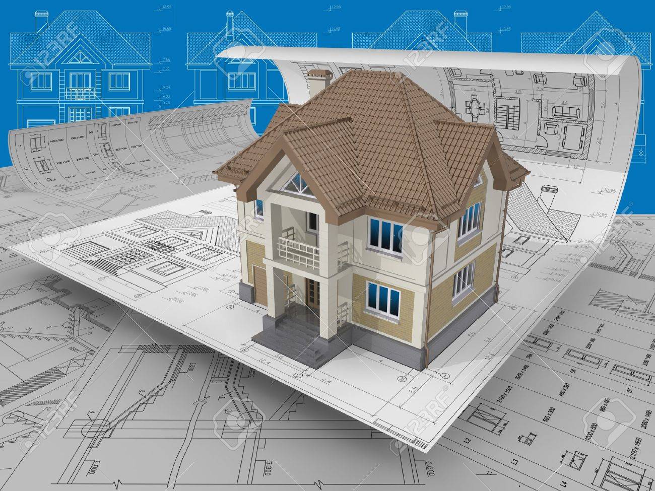 Architecture Drawing 3d 3d isometric view the residential house on architect drawing Architecture Drawing 3d 3d isometric view the residential house on architect drawing