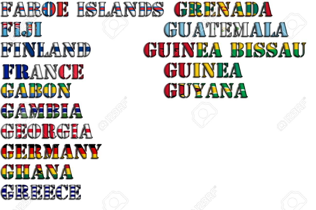 Nombres De Los Países En Colores De Las Banderas Nacionales Kit Completo Parte 5 De 12 Cartas F G Fotos Retratos Imágenes Y Fotografía De Archivo Libres De Derecho Image 63291520