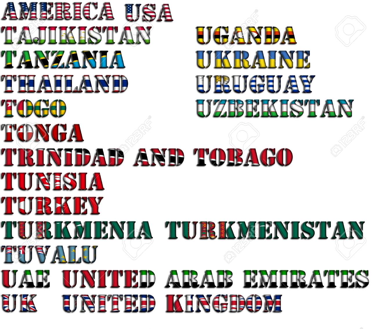 完全なキット 12 部 11 の国旗の色の国の名前 文字 T U の写真素材 画像素材 Image 63291528