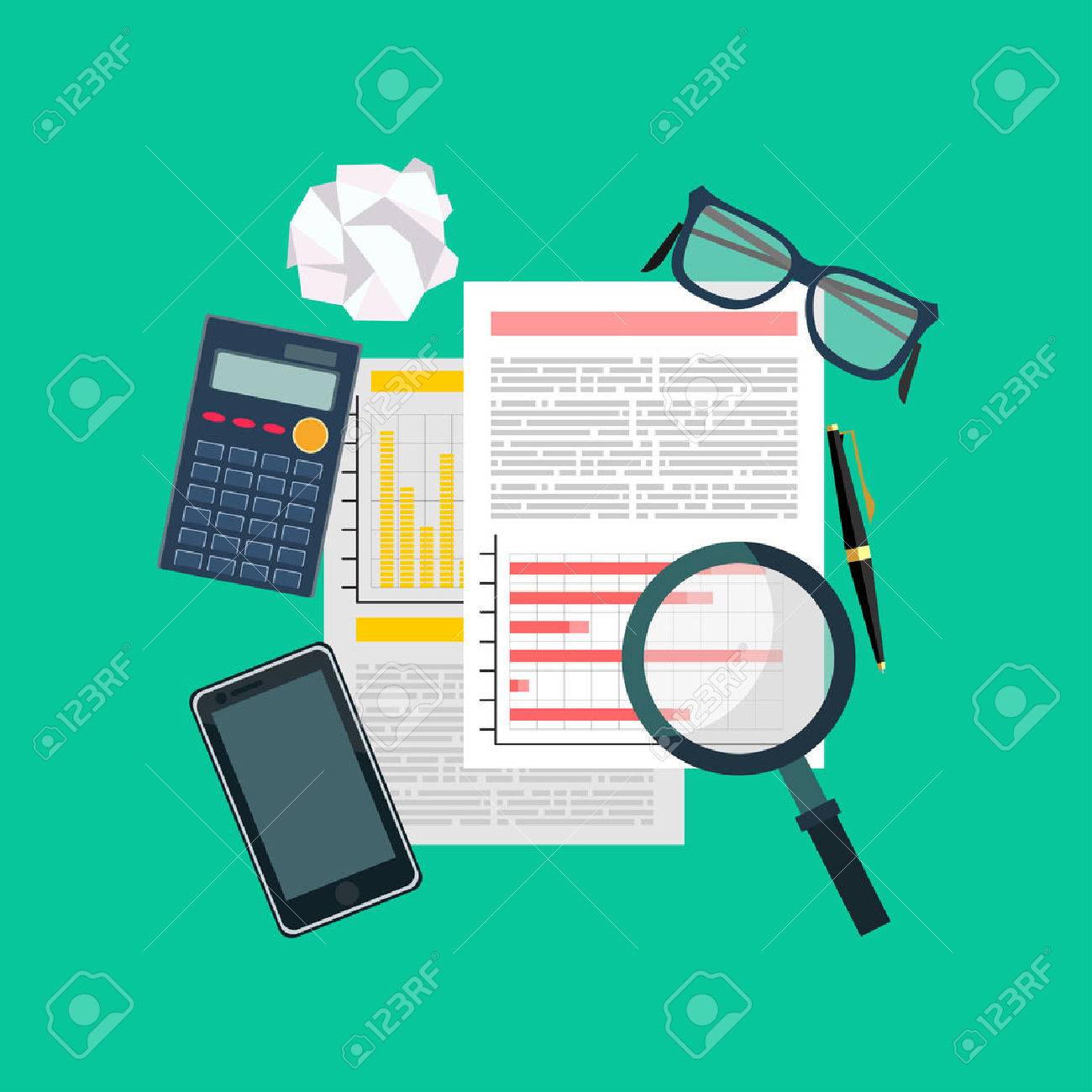 auditor work desk accounting paperwork business research