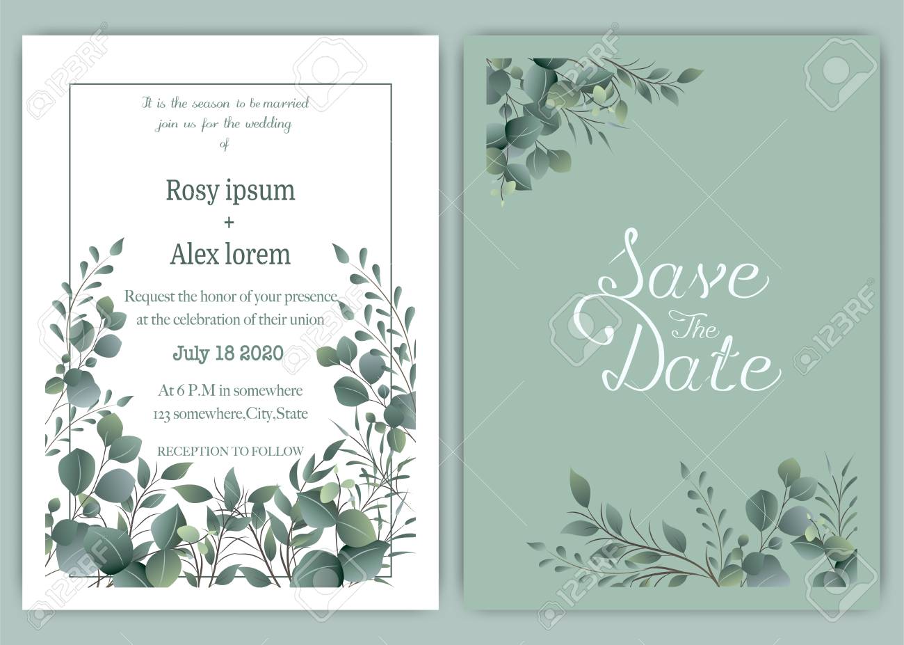 Greenery Wedding Invitation Template Wedding Invite Eucalyptus Weddi Bliss Paper Boutique