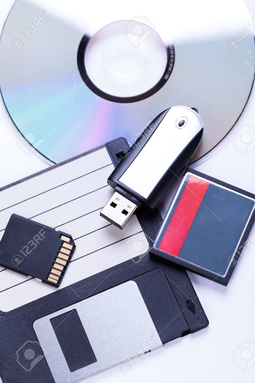 Selection Of Different Computer Storage Devices For Data And Information Including A CD DVD Selection Of Different Computer Storage Devices For Data And Information Including A CD DVD