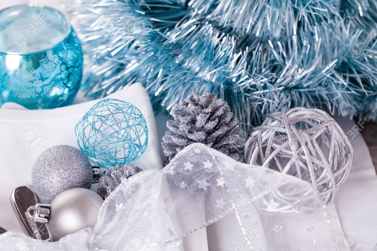 Stylish Blue And Silver Christmas Table Setting With A Pretty Stock Photo Picture And Royalty Free Image Image 32744877