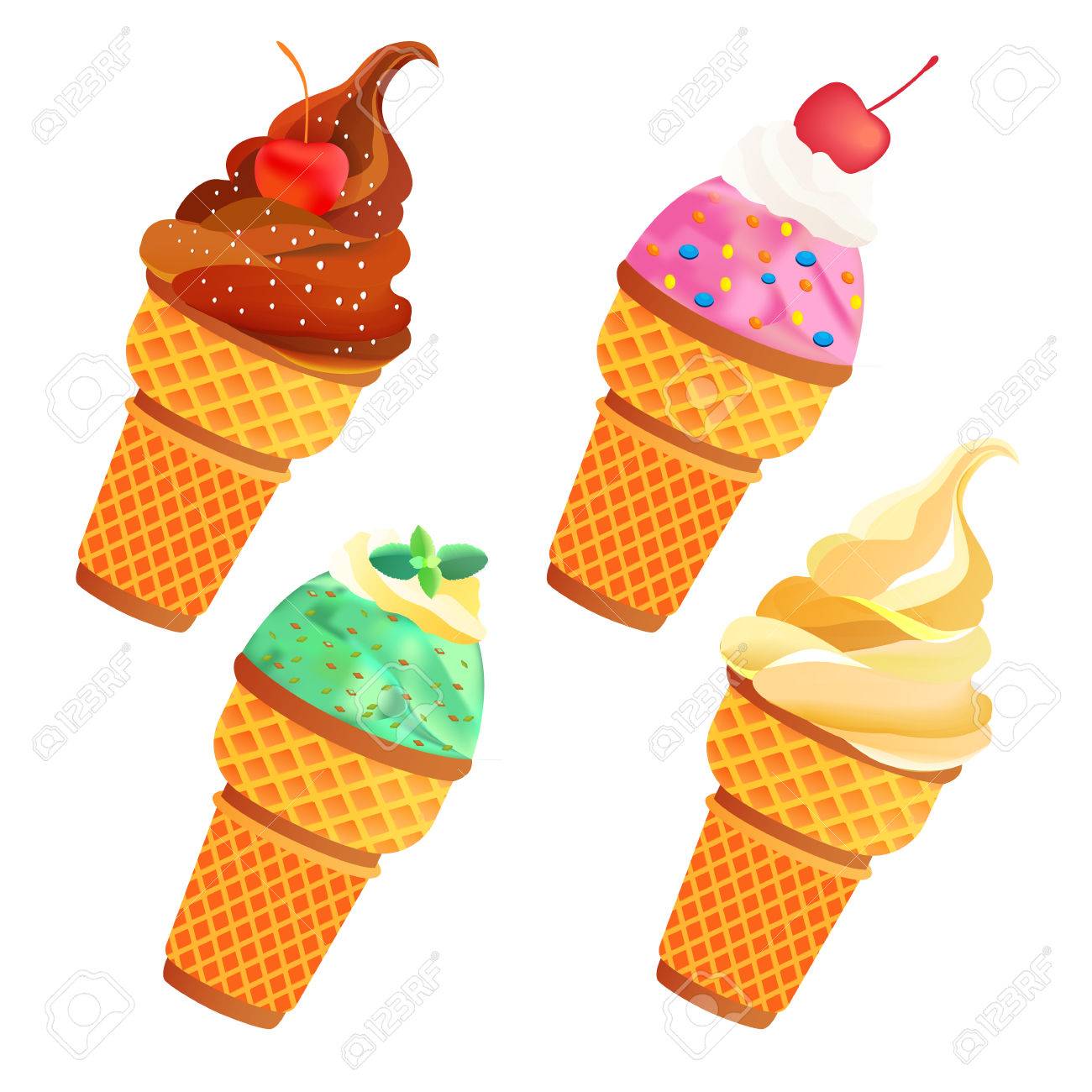 アイス クリーム コーンのベクトルのコレクションです リアルなイラスト のイラスト素材 ベクタ Image