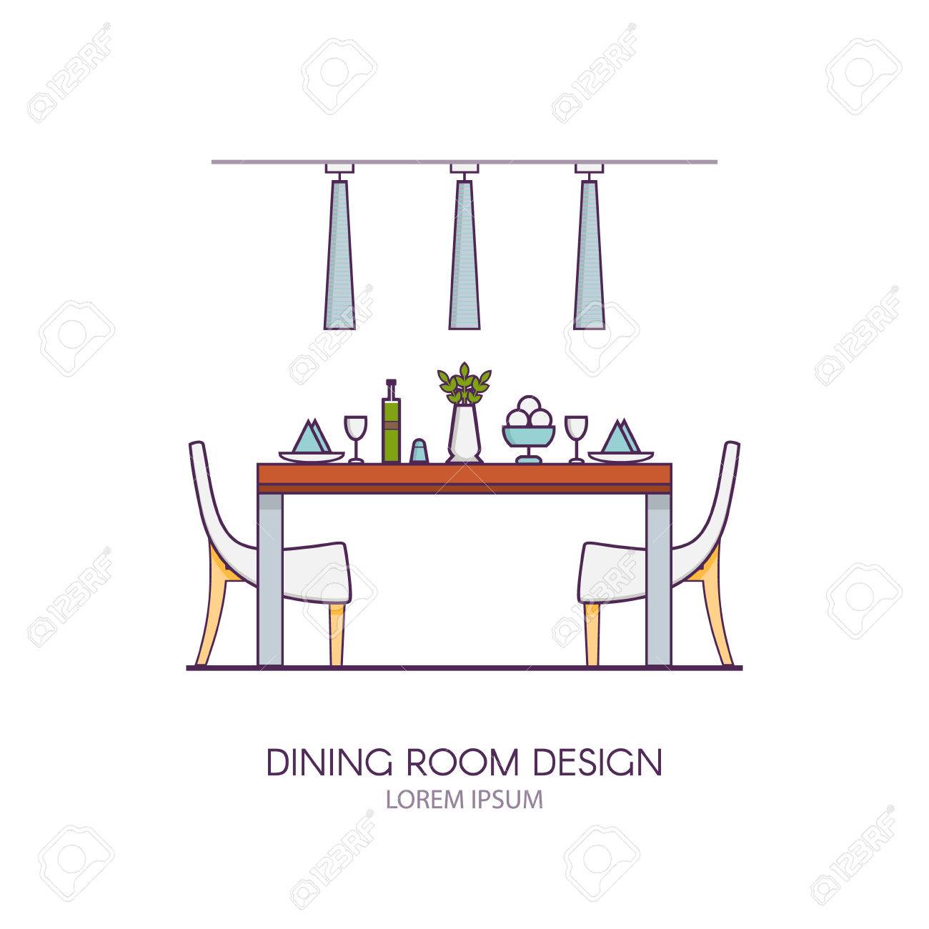 Diseño Moderno Comedor En Estilo Vector Lineal. Concepto De Entre ... Diseño Moderno Comedor En Estilo Vector Lineal. Concepto De Entre ...