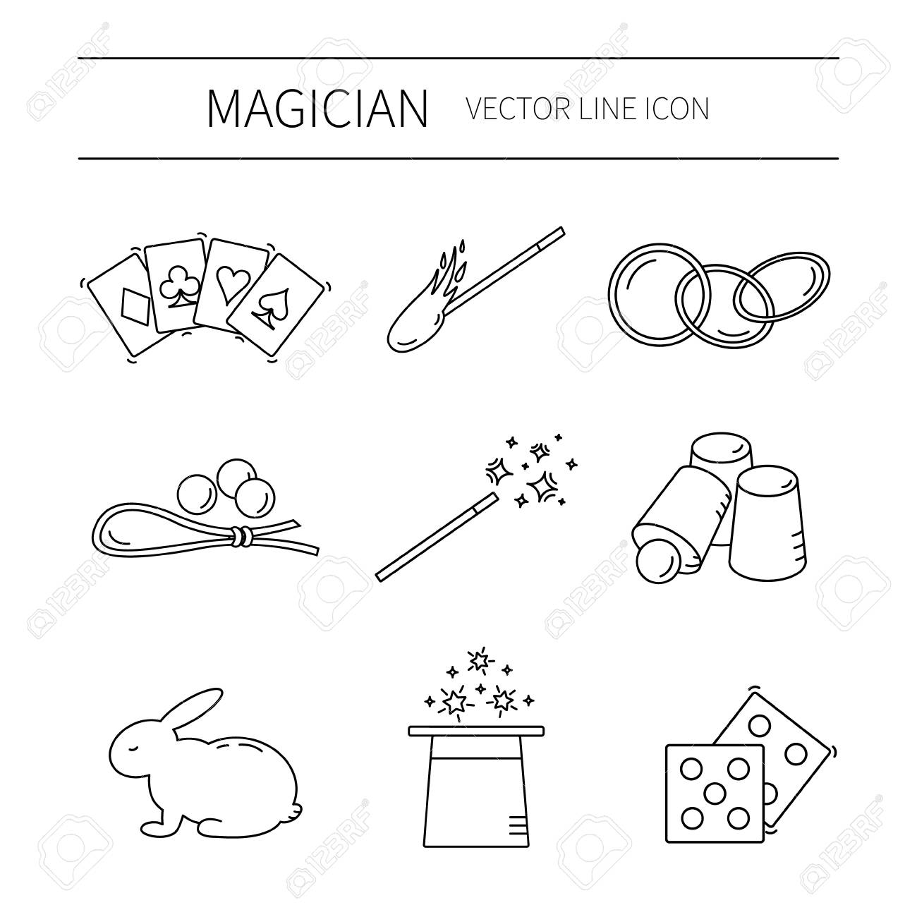 ベクター線の魔術師アイコンのセットです マジック ショー のイラスト素材 ベクタ Image
