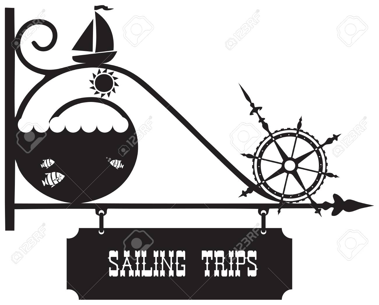 treet pointer travel sailing with symbols of sailing and the