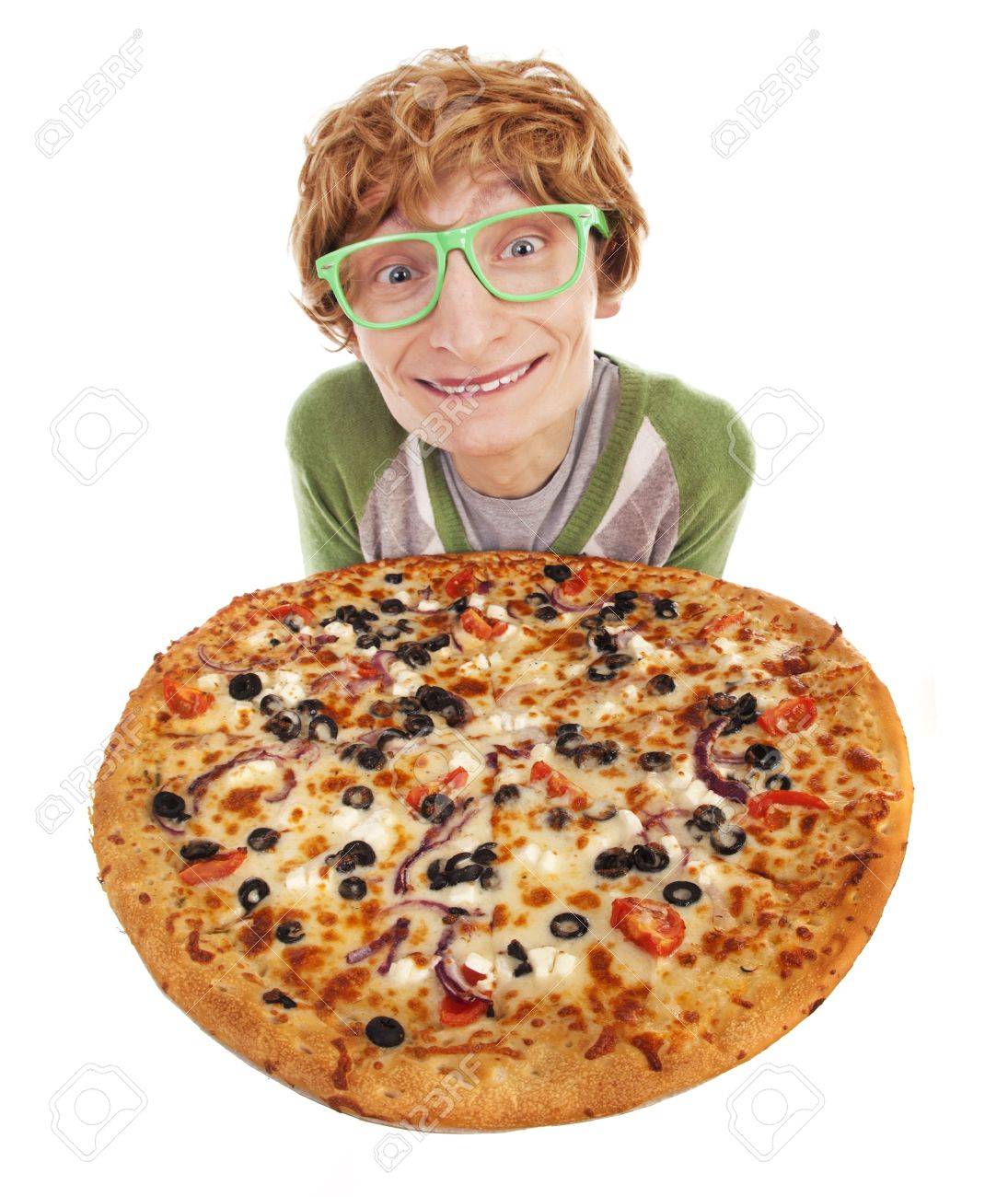 funny guy with pizza