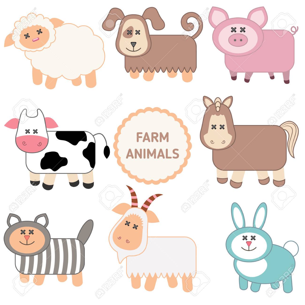 Collection Of Cute Cartoon Farm Animals. Royalty Free SVG, Cliparts,  Vectors, and Stock Illustration. Image 49457386., image size:1300x1300