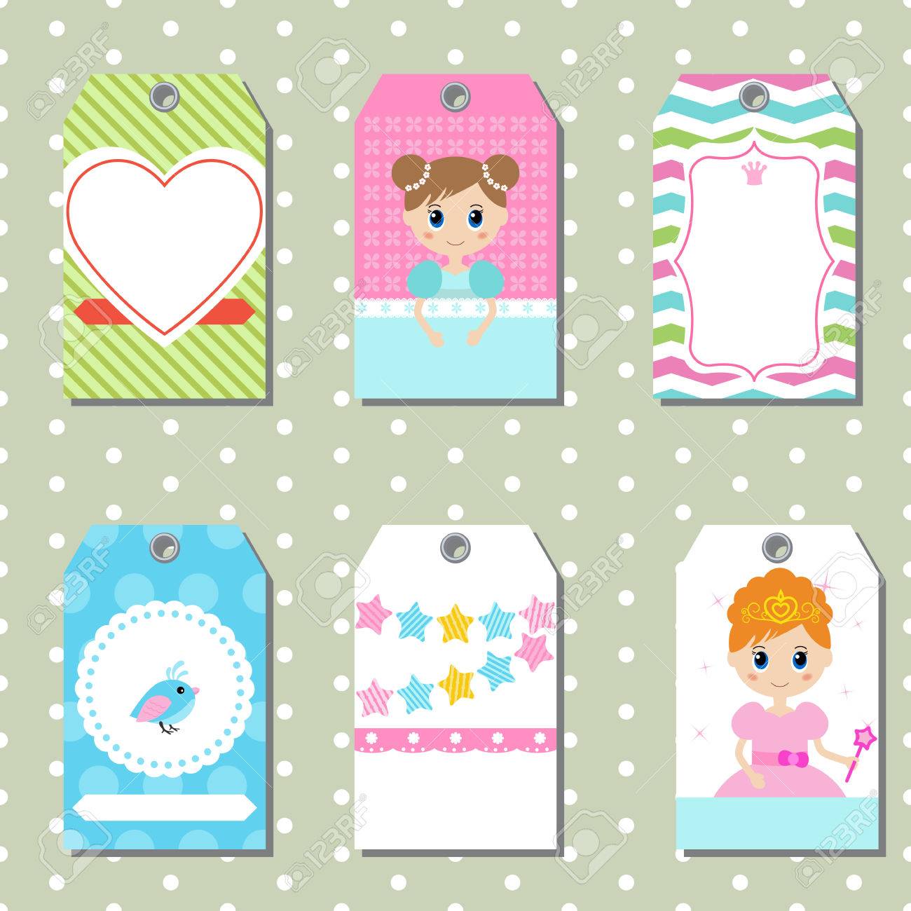 set of cute creative cards with princess theme design vector princess templates
