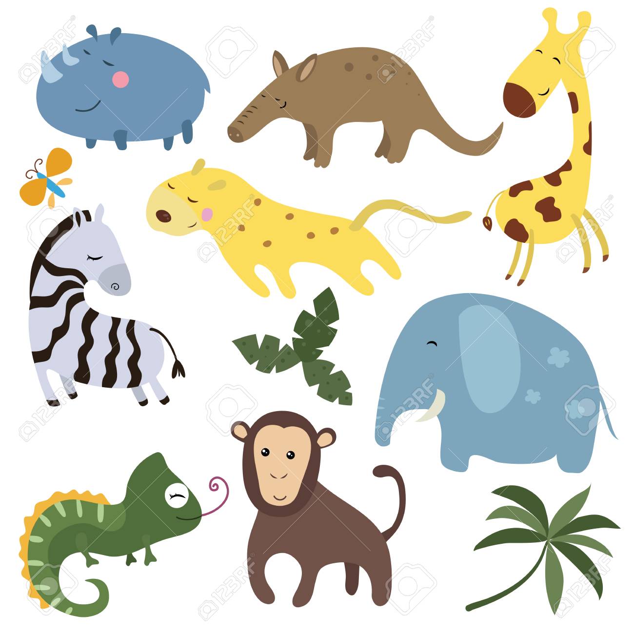 Set Of Different African Animals On White Background. Royalty Free SVG,  Cliparts, Vectors, and Stock Illustration. Image 61566815., image size:1300x1300