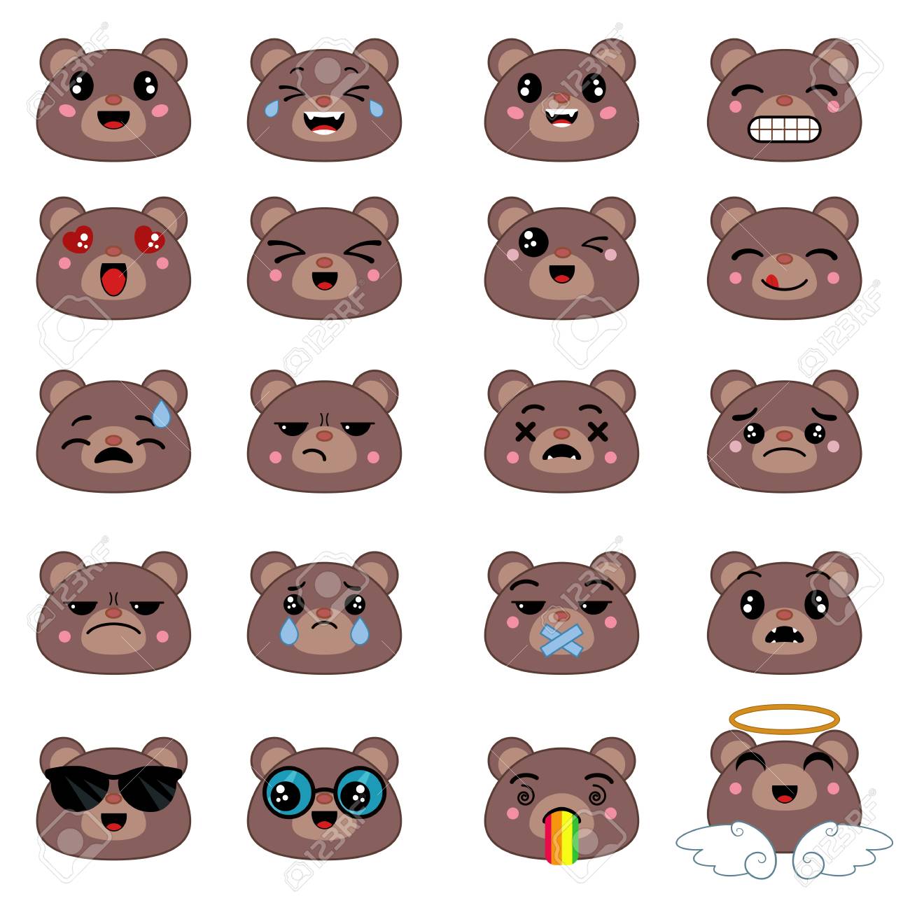 かわいいクマの顔文字のセットです。笑顔のアイコンを設定します。のイラスト素材・ベクター Image 77757139