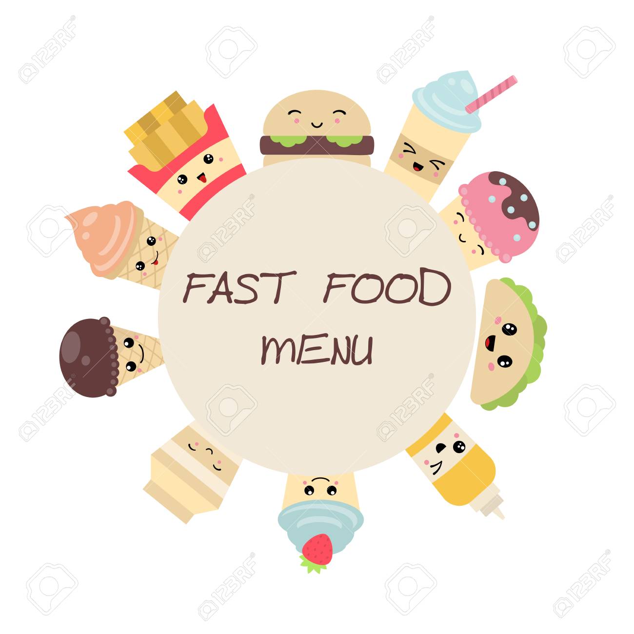 背景かわいいファーストフードの食事に かわいい漫画のキャラクター ファーストフードのメニュー のイラスト素材 ベクタ Image 背景かわいいファーストフードの食事に かわいい漫画のキャラクター ファーストフードのメニュー のイラスト素材 ベクタ Image