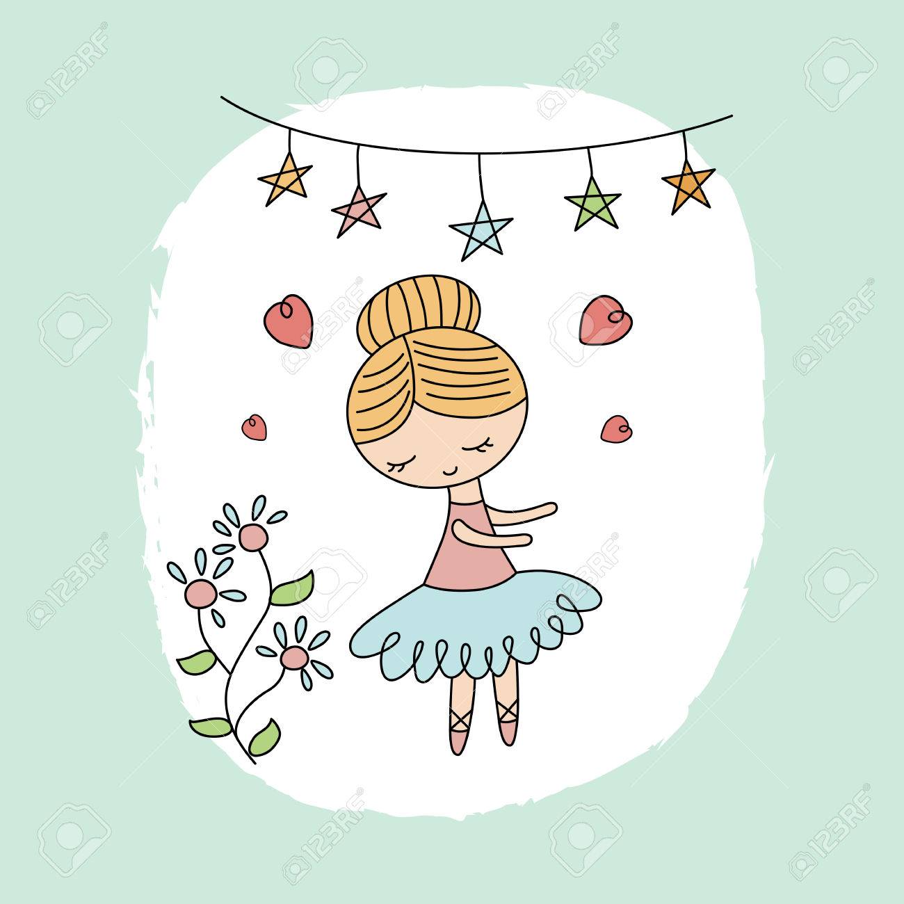 かわいいバレリーナの女の子 バレリーナ少女漫画グリーティング カード のイラスト素材 ベクタ Image