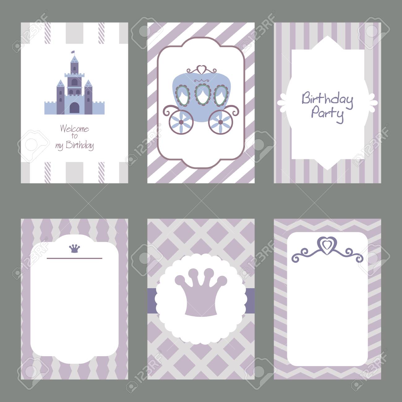 Set Of Beautiful Birthday Invitation Cards Decorated With Fairy