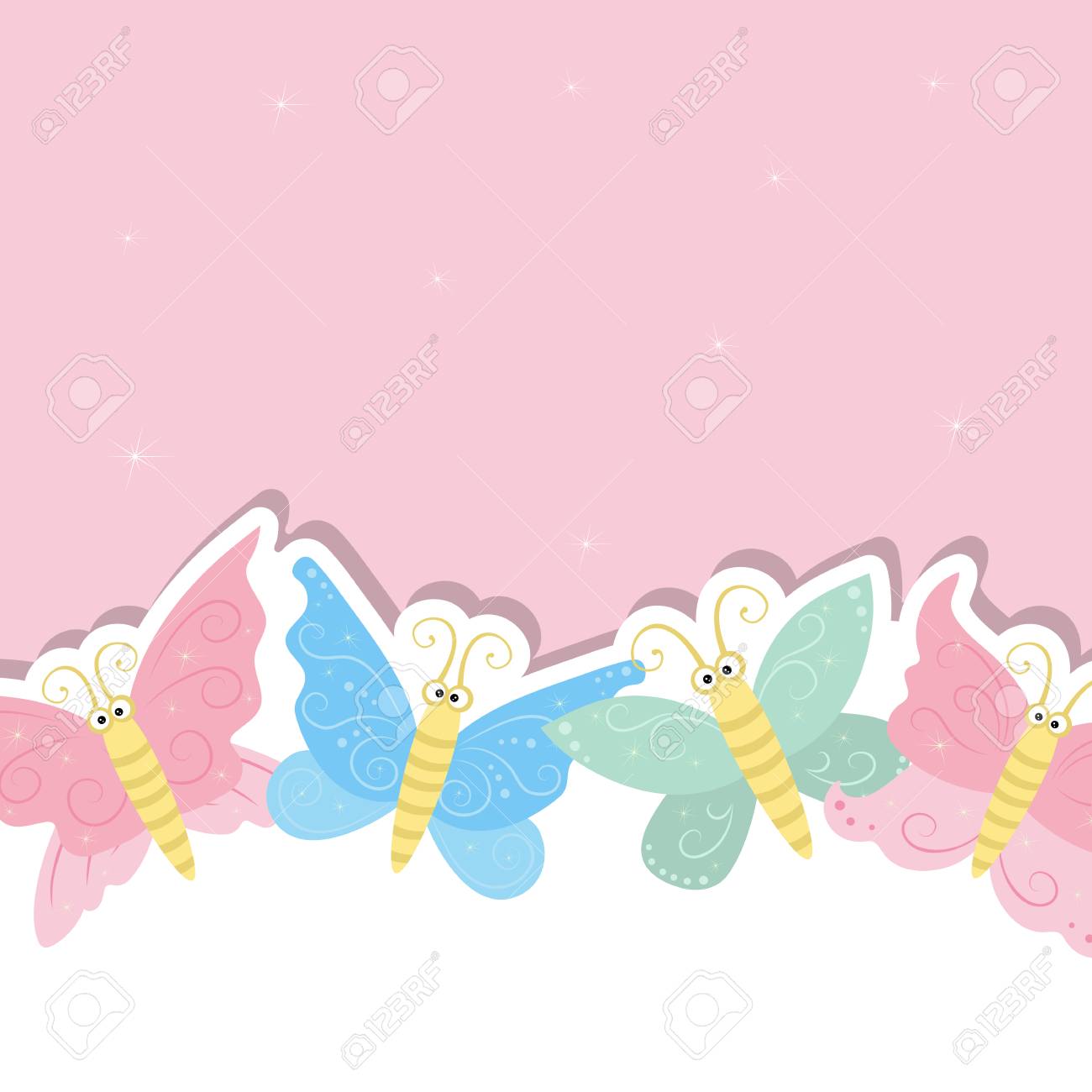 greeting card designs with cute butterflies over a pink starry cute card designs