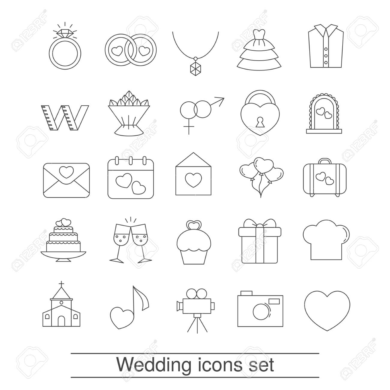 set of outline wedding icon can be used in wedding invitation