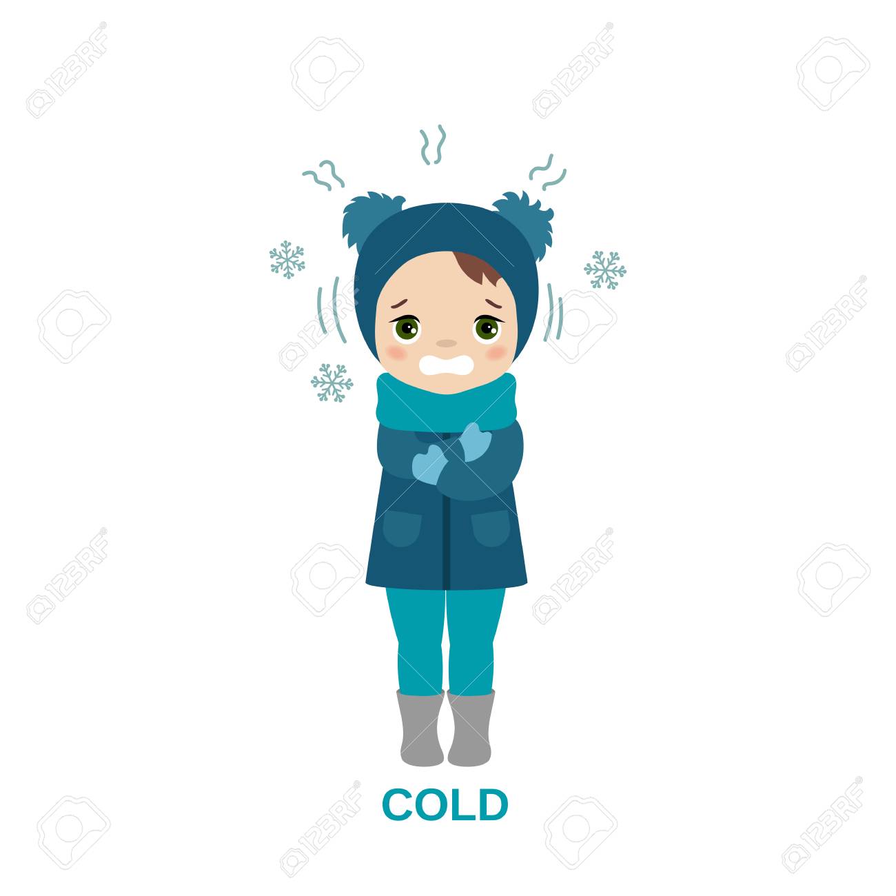 Freezing And Shivering Young Girl On Winter Cold. Cartoon Style  Illustration Isolated On White Background. Royalty Free SVG, Cliparts,  Vectors, and Stock Illustration. Image 100049159., image size:1300x1300
