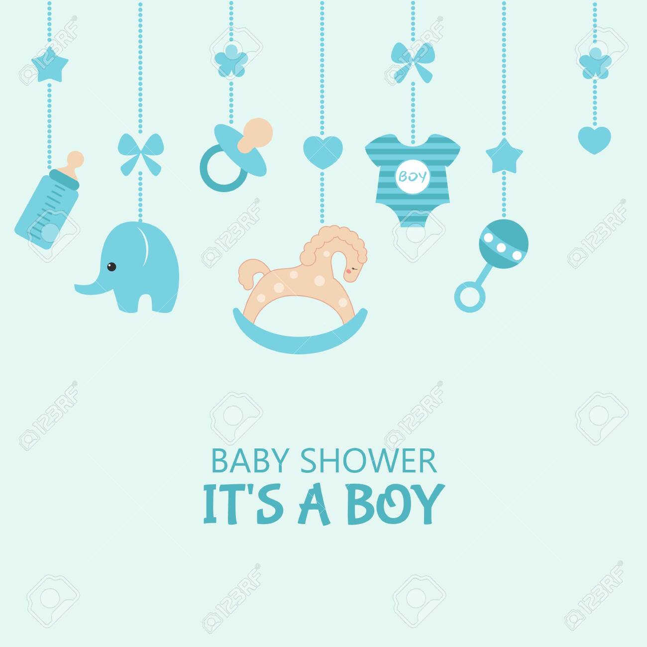 Baby Boy Shower Invitation Card With Simple Baby Symbols. Vector Design  Templates For Greeting Gift Cards, Flyers Etc. Royalty Free Svg, Cliparts,  Vectors, And Stock Illustration. Image 135425432.