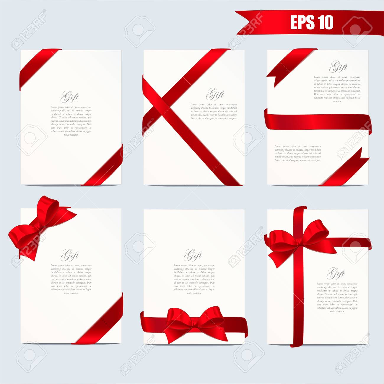 Set t card vector illustration on white background luxury wide t bow with red ribbon