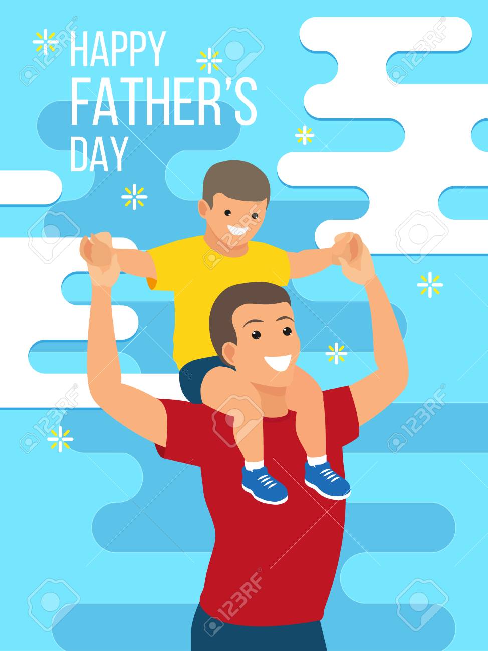 happy fathers day flyer banner or poster father and son flat picture day flyer
