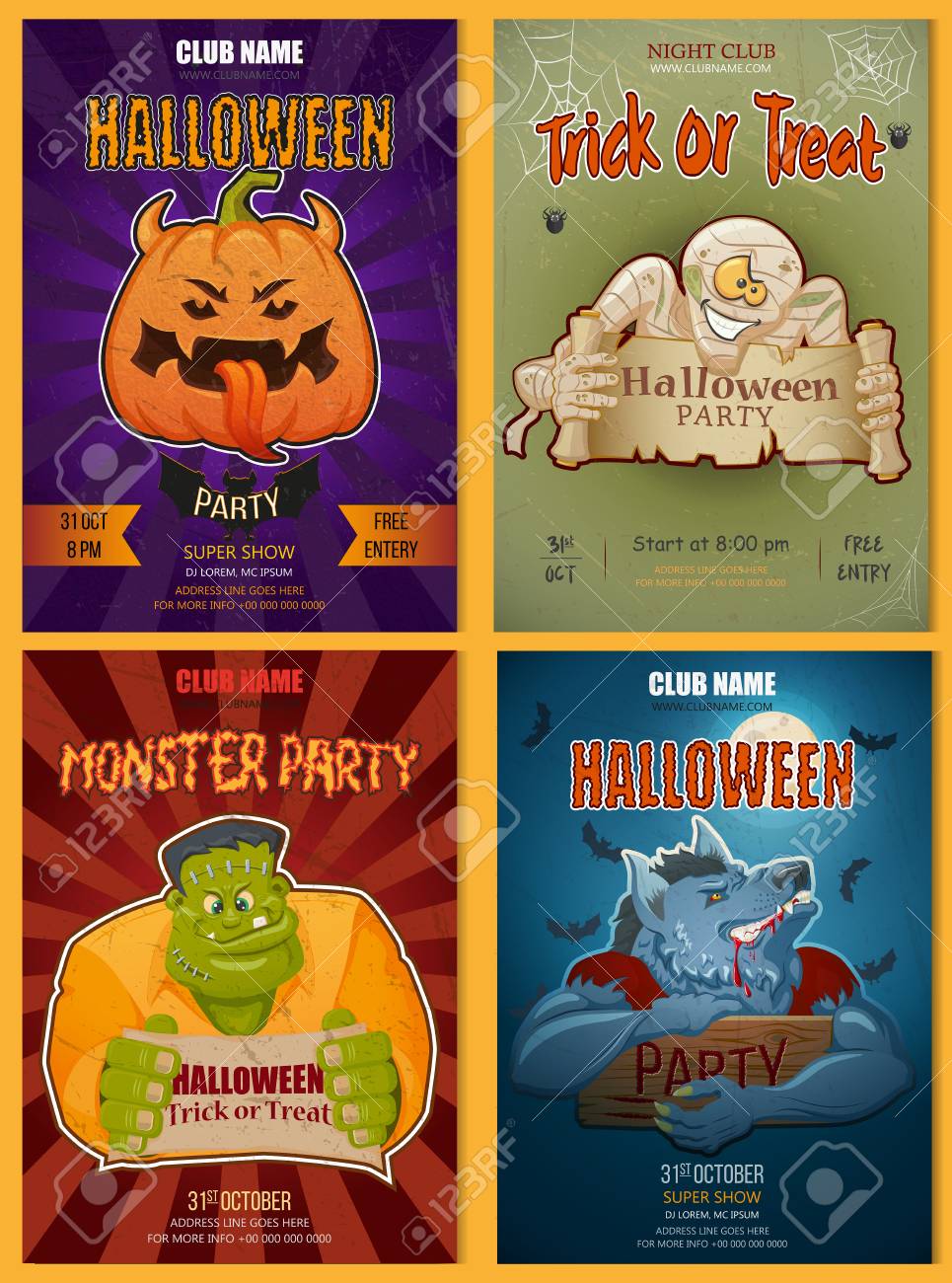 set of halloween party poster invitation or flyer templates halloween flyers templates