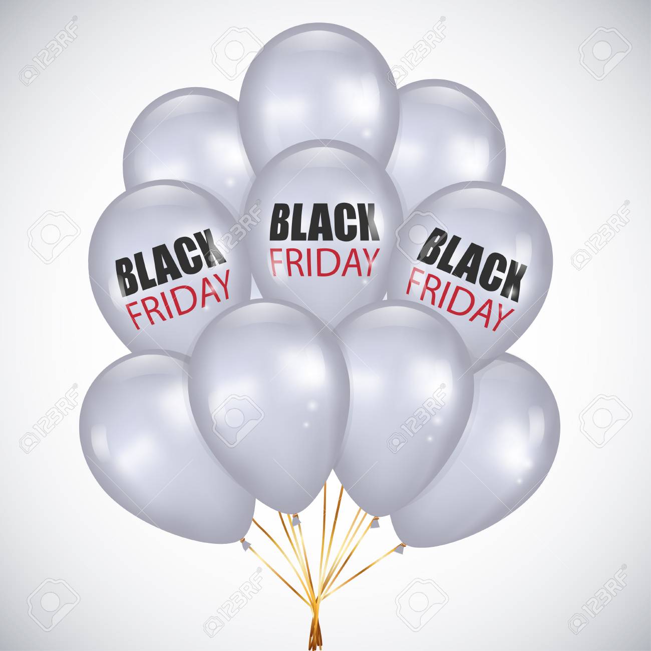 白い背景の上の現実的な束白風船を黒い金曜日販売ポスター あなたの設計のための光沢のある風船のセットです のイラスト素材 ベクタ Image