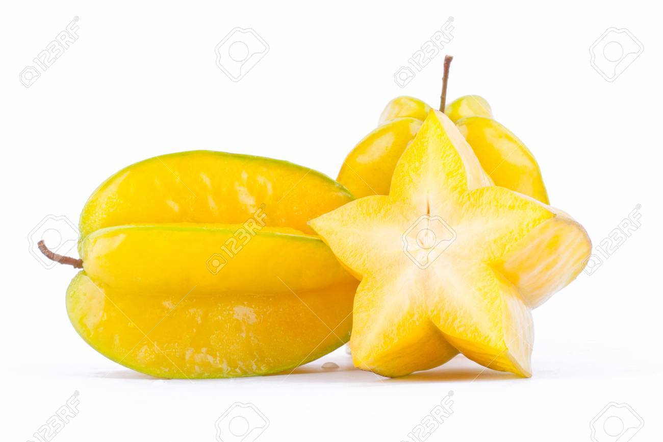 yellow star fruit carambola or star apple starfruit on white carambola