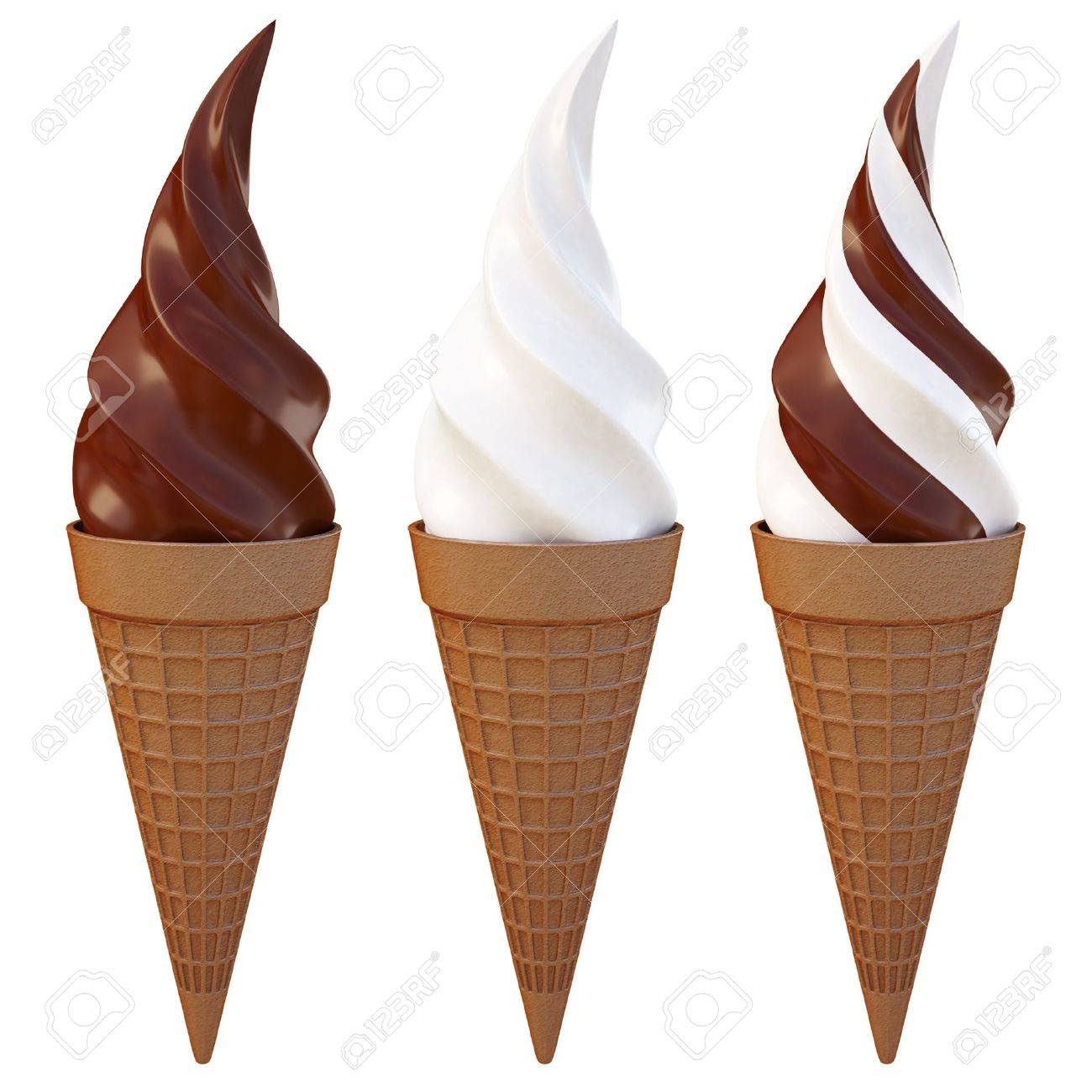 アイスクリームのコーン白い背景で隔離の 3 種類 の写真素材 画像素材 Image