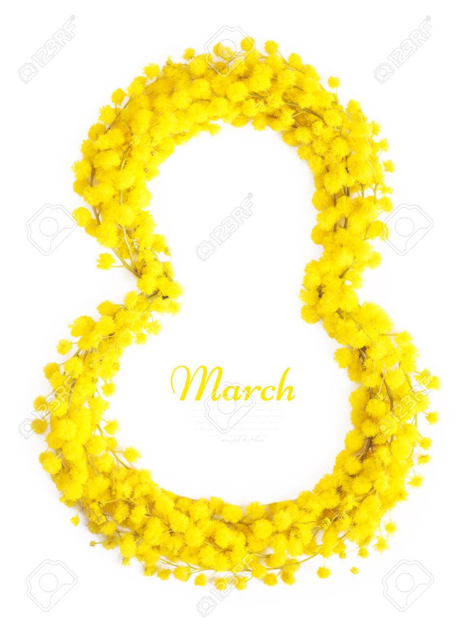 Greeting Card International Women's Day on March 8th. Branches of mimosa in the form of number eight - 71659350 Greeting Card International Women's Day on March 8th. Branches of mimosa in the form of number eight - 71659350