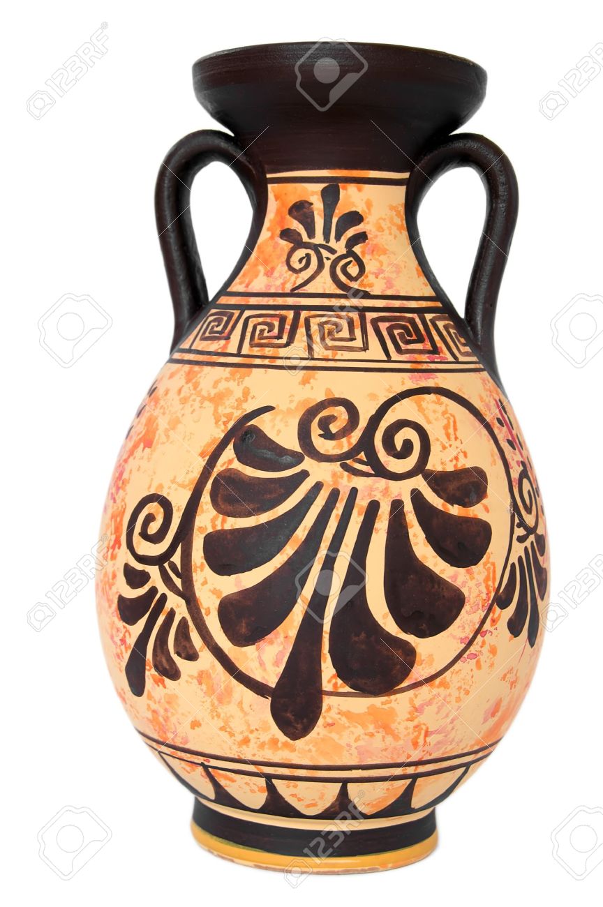 Ancient Greek Orange Vase Isolated Over White Stock Photo Picture