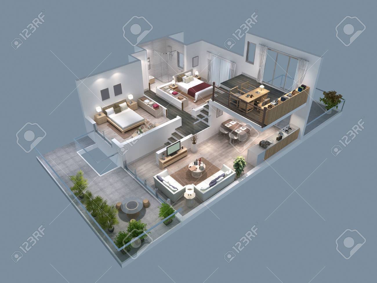 3d Illustration Of Isometric Villa Plan Stock Photo Picture And