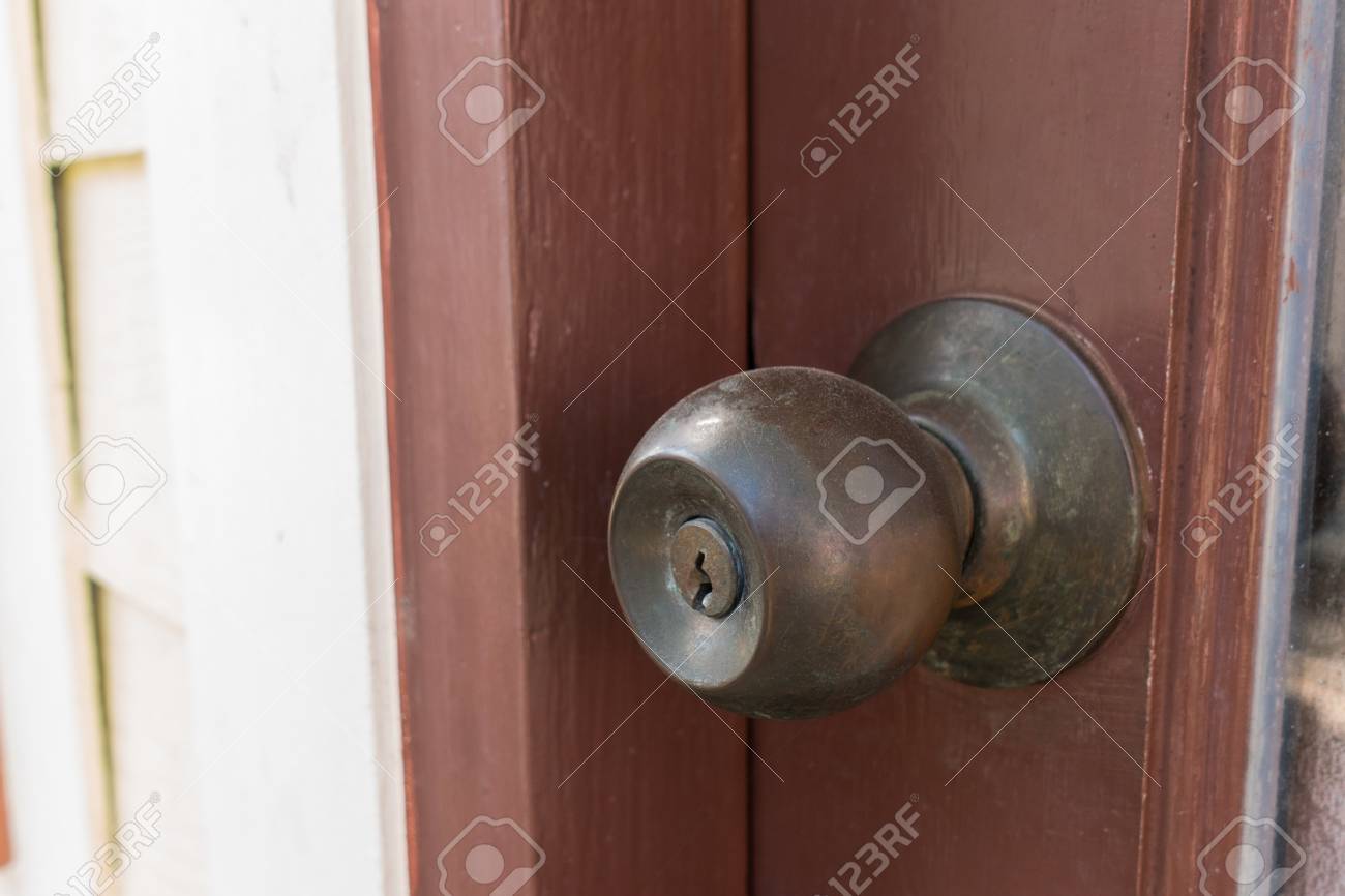 Old Door Knobs On Wood Door Door Lock Stock Photo Picture And Royalty Free Image Image