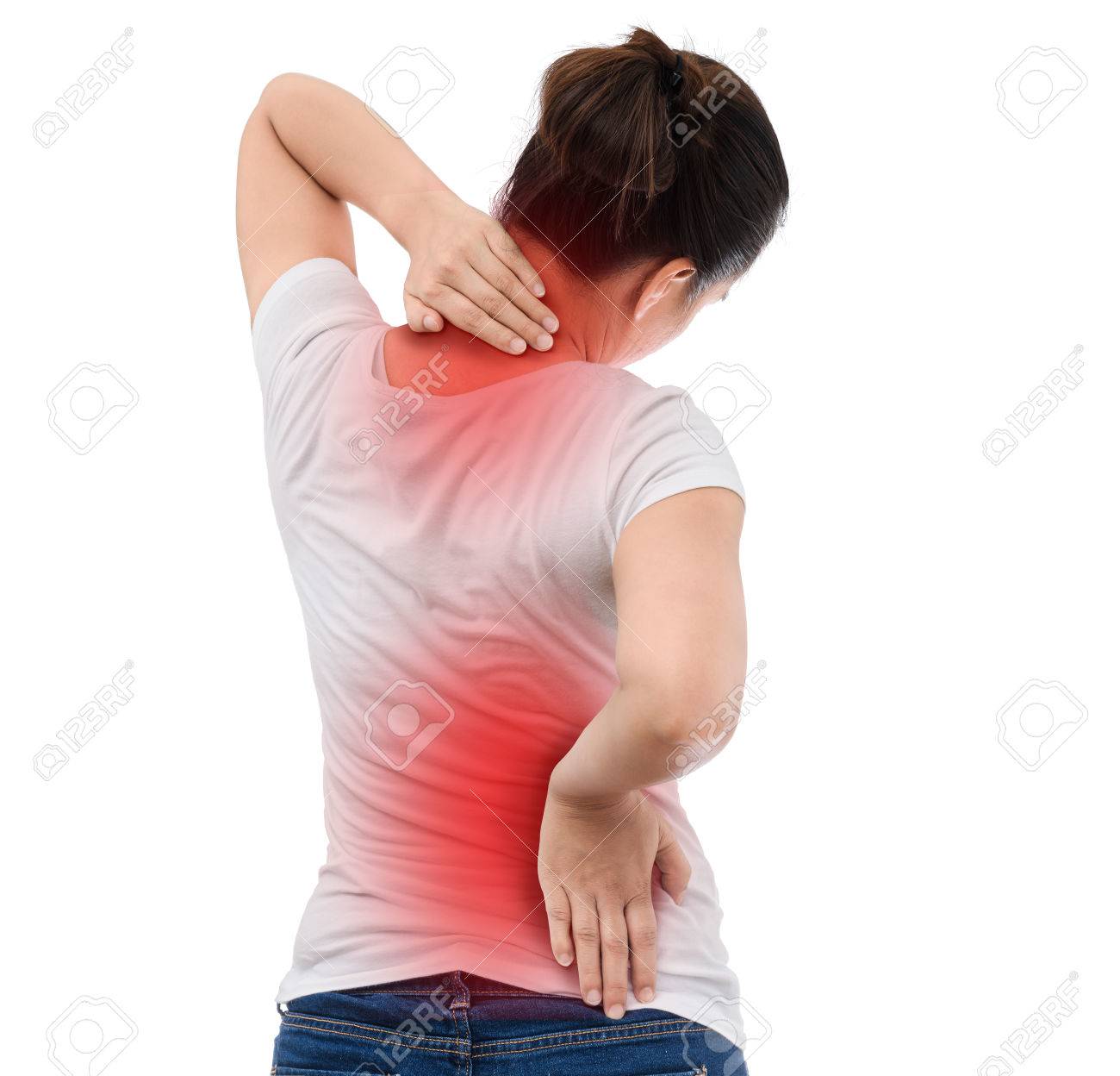Spine osteoporosis. Scoliosis. Spinal cord problems on woman's back. isolated on white background - 57632741 Spine osteoporosis. Scoliosis. Spinal cord problems on woman's back. isolated on white background - 57632741