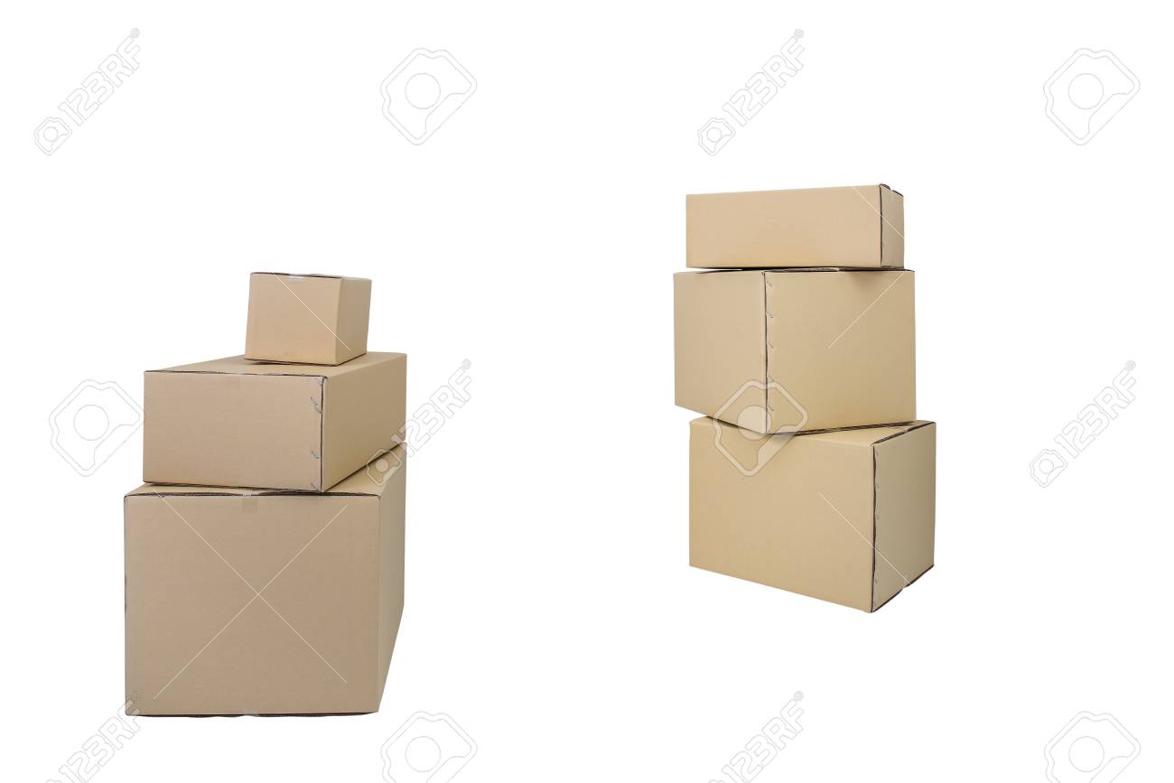 cardboard boxes in different sizes stacked boxes isolated on stock