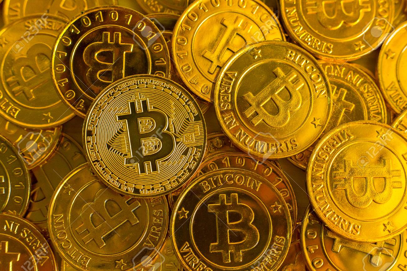 New Crypto Currency Concept.Bitcoins ,Gold Coins ,Cryptocurrency With Space  For Your Concept . Stock Photo, Picture and Royalty Free Image. Image  95124687.