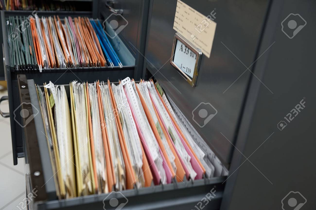 File Folders In A Filing Cabinet For Document Storage Stock Photo