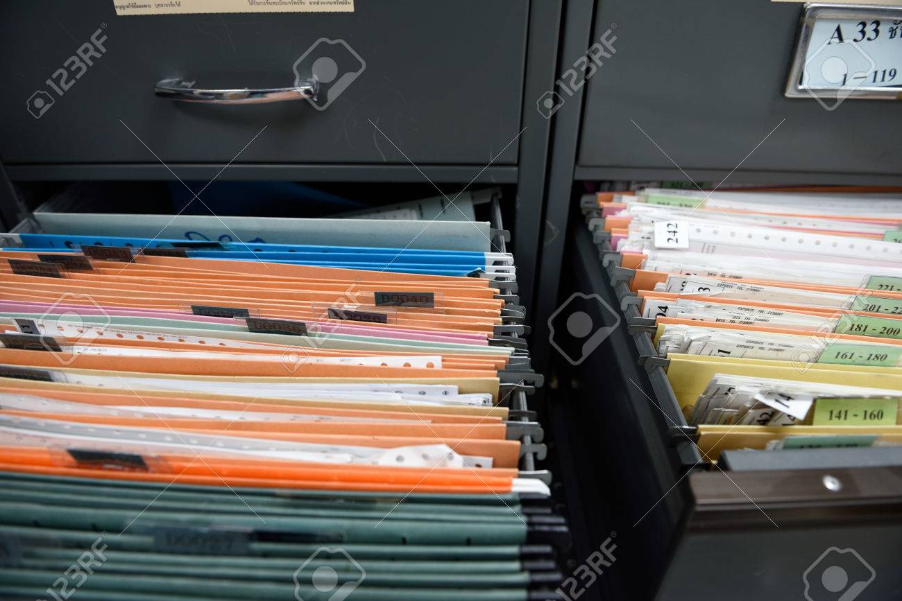 File Folders In A Filing Cabinet For Document Storage Stock Photo