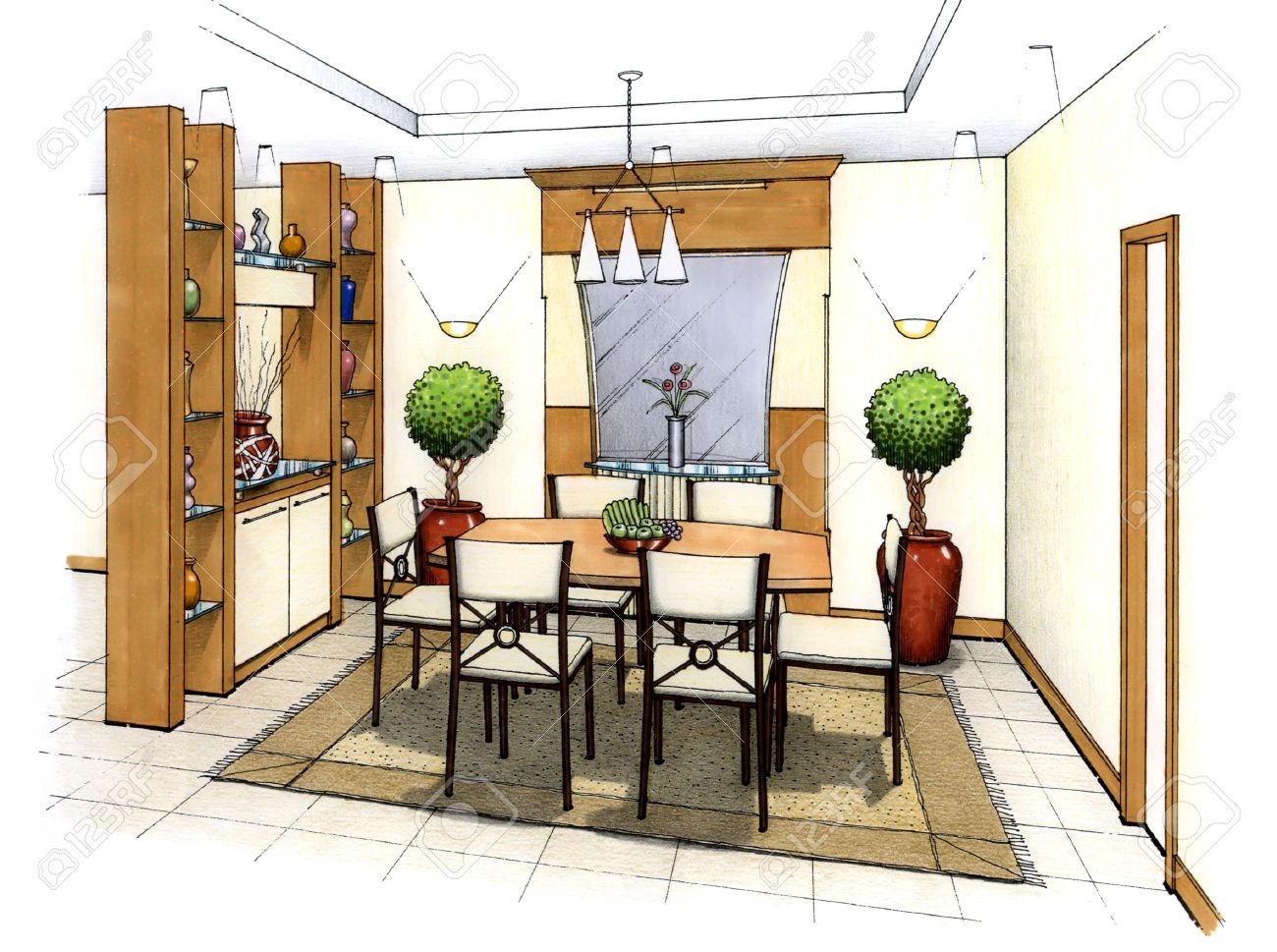 Simple Interior Design Drawings an artist's simple sketch of an interior design of a dining room Simple Interior Design Drawings an artist's simple sketch of an interior design of a dining room