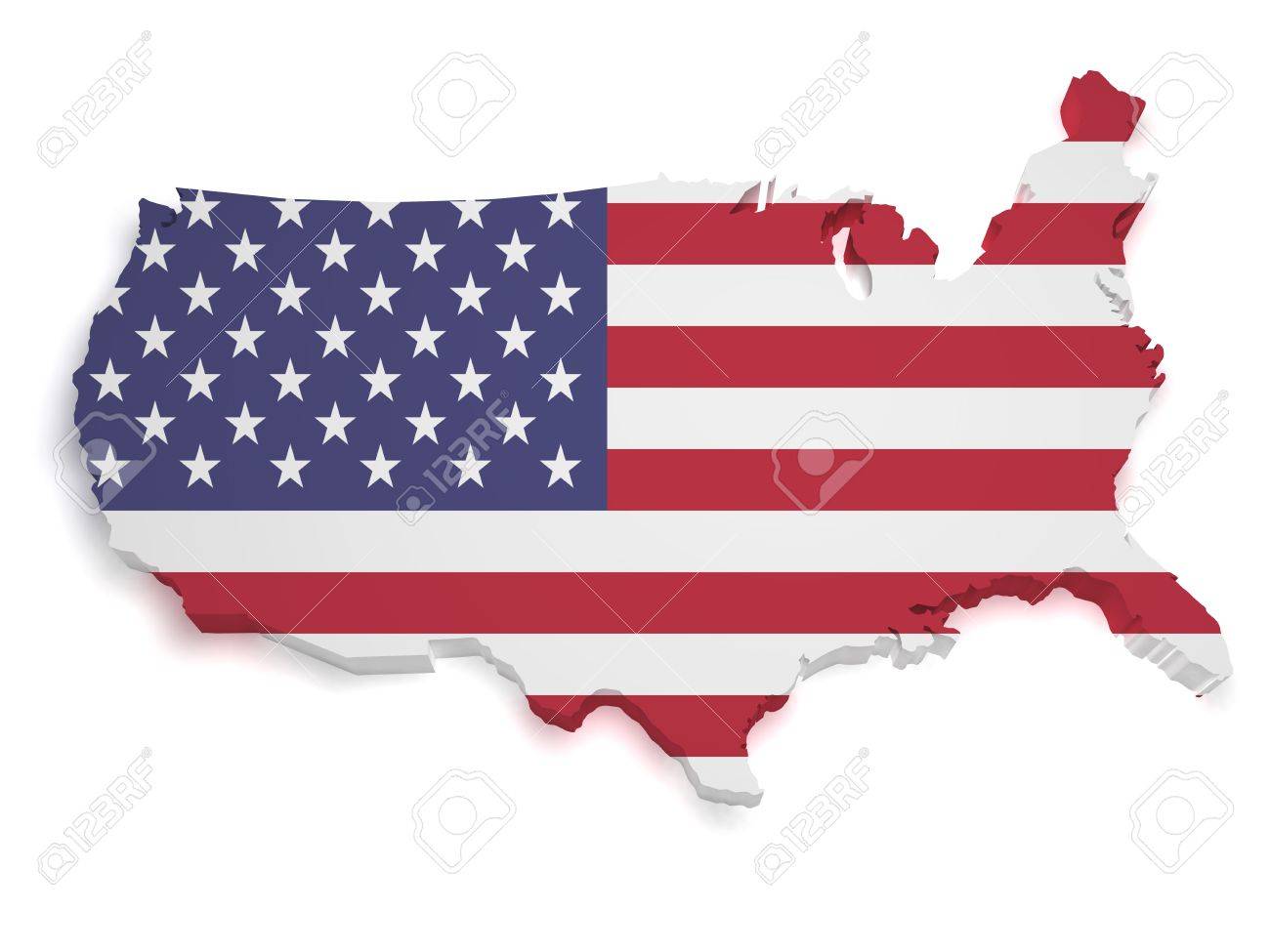 Shape 3D Of United States Of America Flag And Map Isolated On White  Background Stock Photo, Picture And Royalty Free Image. Image 14386474.