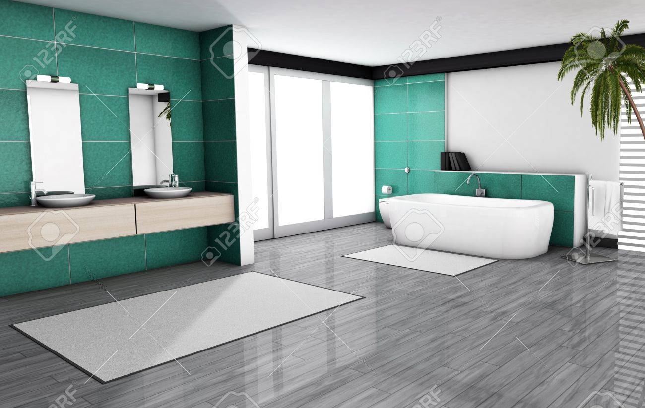 Badezimmer haus interieur mit modernen armaturen badewanne und modernes design mit smaragd aquamarin granitfliesen und