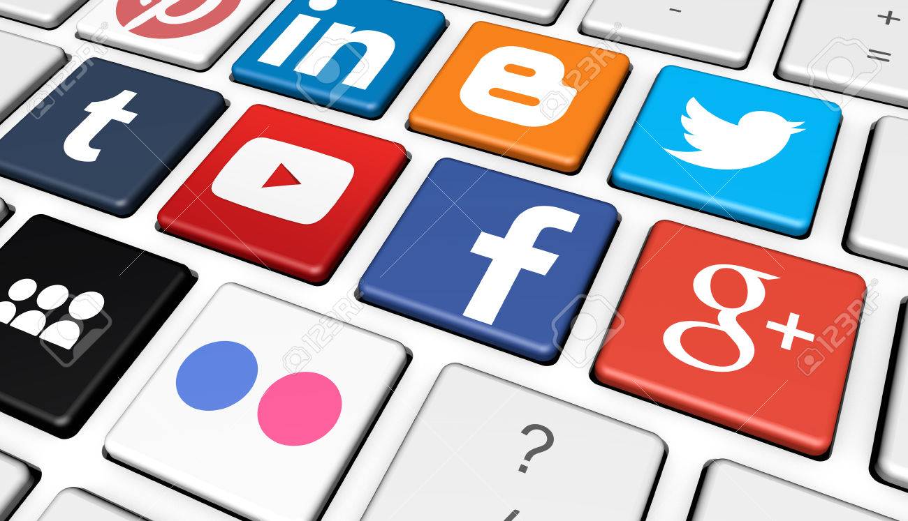 MILAN, ITALY - DECEMBER 7, 2015: Logotypes of famous Internet social media and social network brand's like Facebook, Twitter, Linkedin, YouTube, Google Plus and Myspace printed on a computer keyboard. - 54389869 MILAN, ITALY - DECEMBER 7, 2015: Logotypes of famous Internet social media and social network brand's like Facebook, Twitter, Linkedin, YouTube, Google Plus and Myspace printed on a computer keyboard. - 54389869