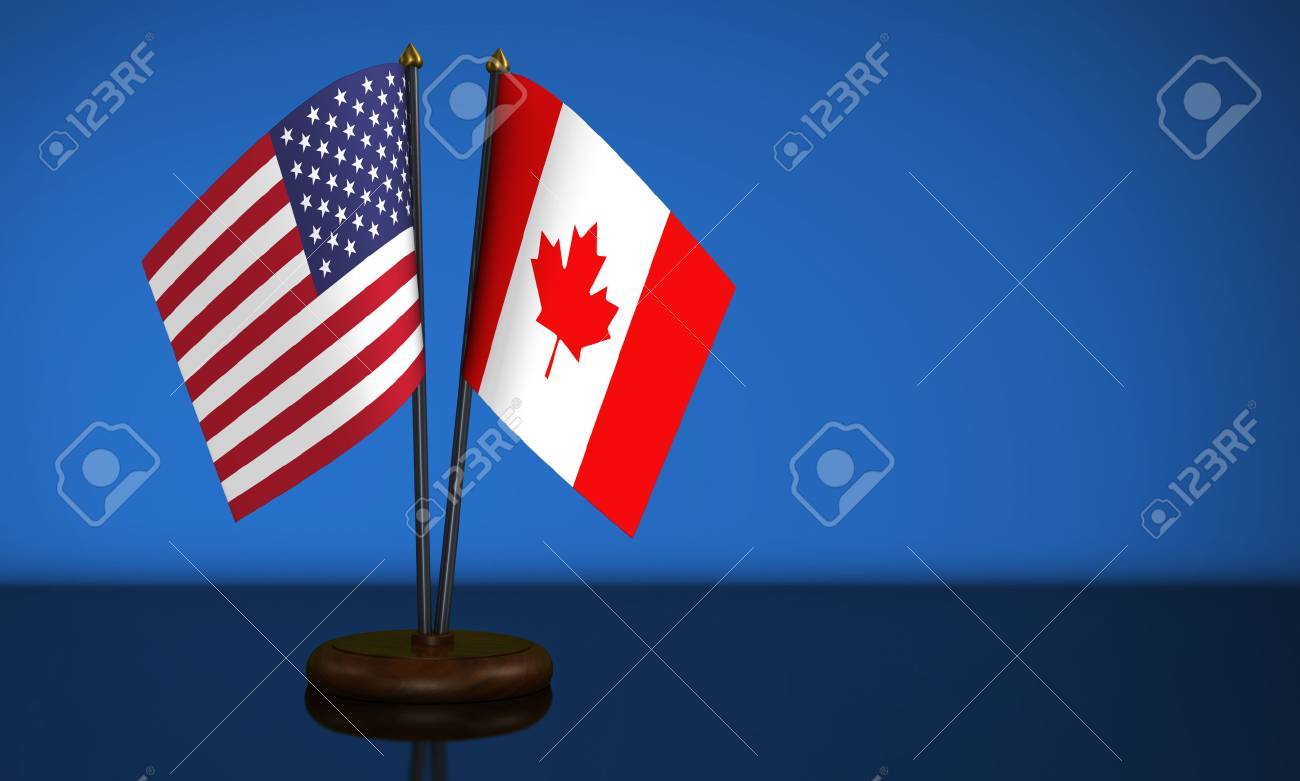 アメリカ国旗とカナダ デスク フラグ 3 D イラスト の写真素材 画像素材 Image
