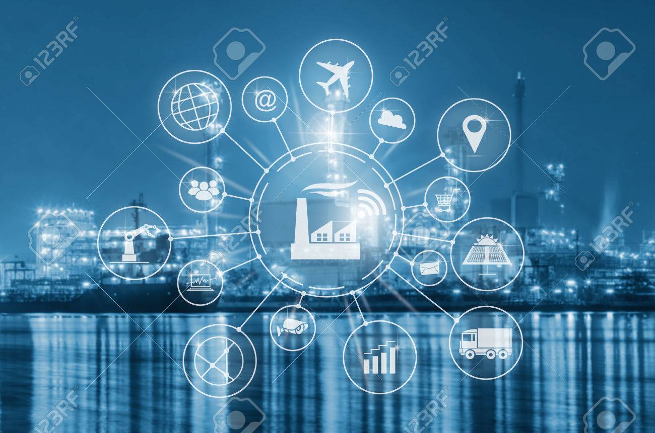 Industry 4.0 concept, smart factory with icon flow automation and data exchange in manufacturing technologies. - 78309644 Industry 4.0 concept, smart factory with icon flow automation and data exchange in manufacturing technologies. - 78309644
