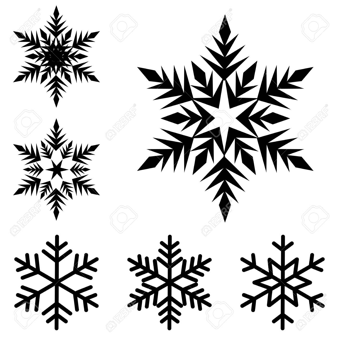 Six Black Snowflakes Set On A White Background Icon Winter Crystal Snow  Vector. Royalty Free SVG, Cliparts, Vectors, and Stock Illustration. Image  98678926., image size:1300x1300
