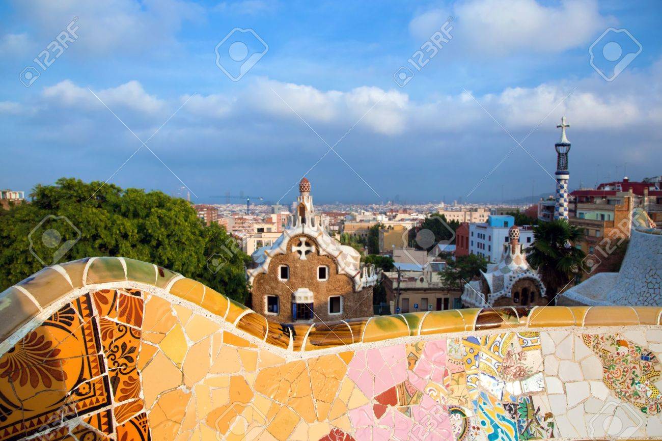 Building in Park Guell, view on Barcelona, Spain - 10859172 Building in Park Guell, view on Barcelona, Spain - 10859172