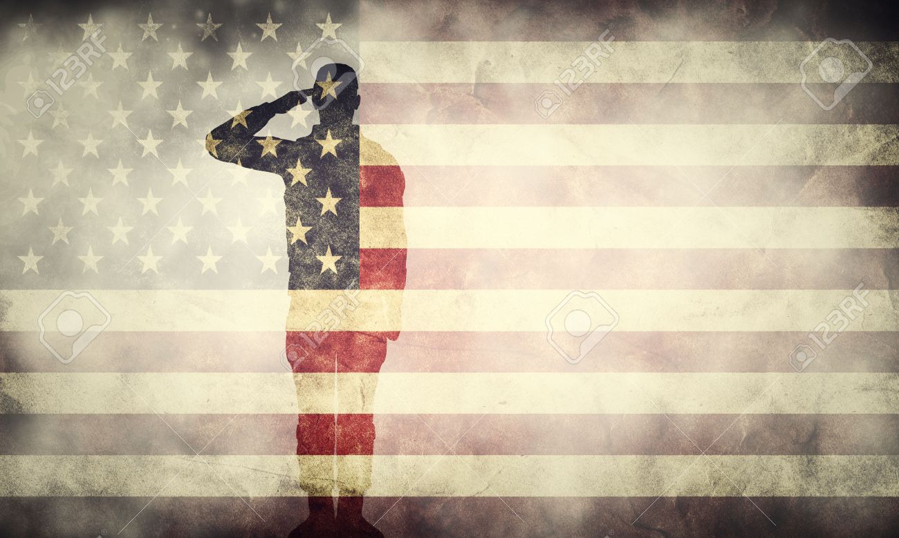 Double exposure of saluting soldier on USA grunge flag. Vintage, retro style. Patriotic design - 50882793 Double exposure of saluting soldier on USA grunge flag. Vintage, retro style. Patriotic design - 50882793