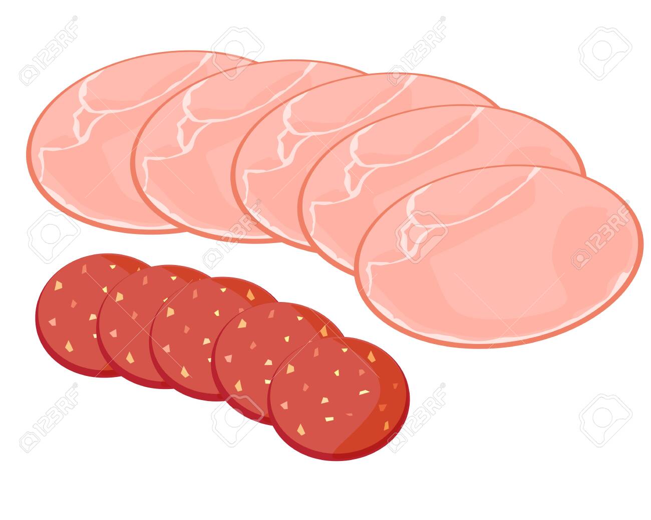 Vector Illustration Of Cut Ham And Salami, Royalty Free SVG, Cliparts,  Vectors, and Stock Illustration. Image 150772181., image size:1300x1040